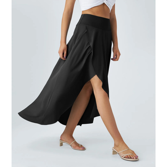 Halara Breezeful High Low Ruffle Flowy Quick Dry Casual Maxi Skirt Black L - Picture 5 of 9